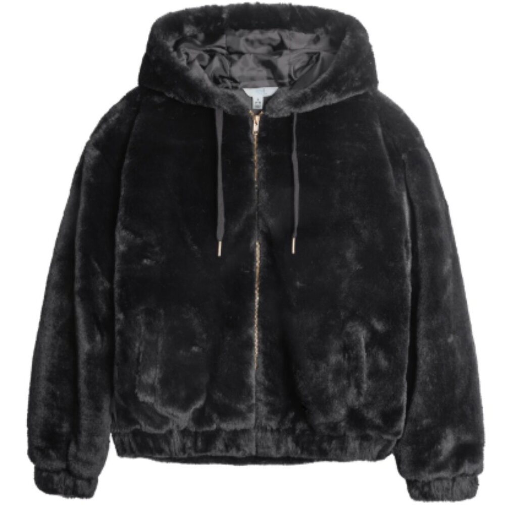 Time and Tru Women’s Faux Fur Zip-Up Hoodie - Size 1X, Rich Black